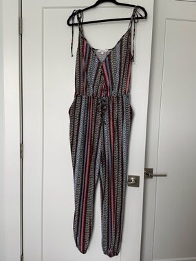 BCBGeneration Multicolor Striped Tie-Shoulder Jumpsuit